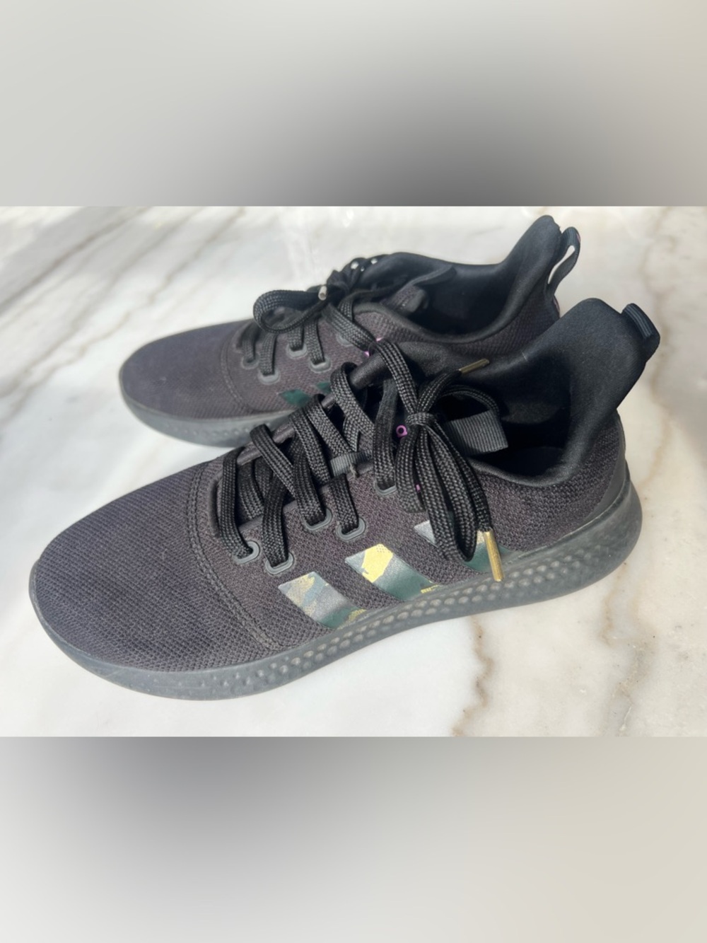 adidas Black Athletic Sneakers with Iridescent Logo Accents